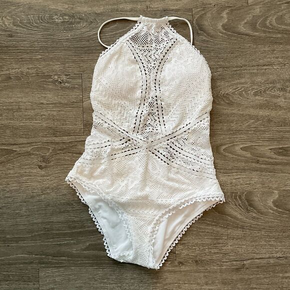 Becca by Rebecca Virtue‎ White High Neck One Piece Swimsuit Women Size Small EUC - Picture 1 of 6